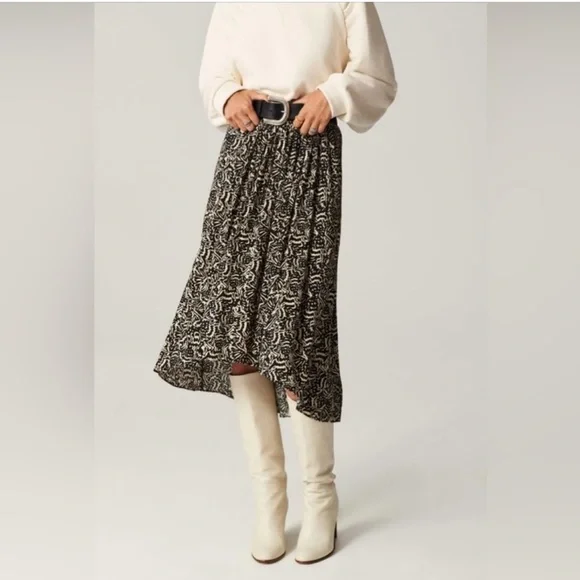 ba&sh Black and Cream Asymmetrical Midi Skirt - Picture 1 of 9